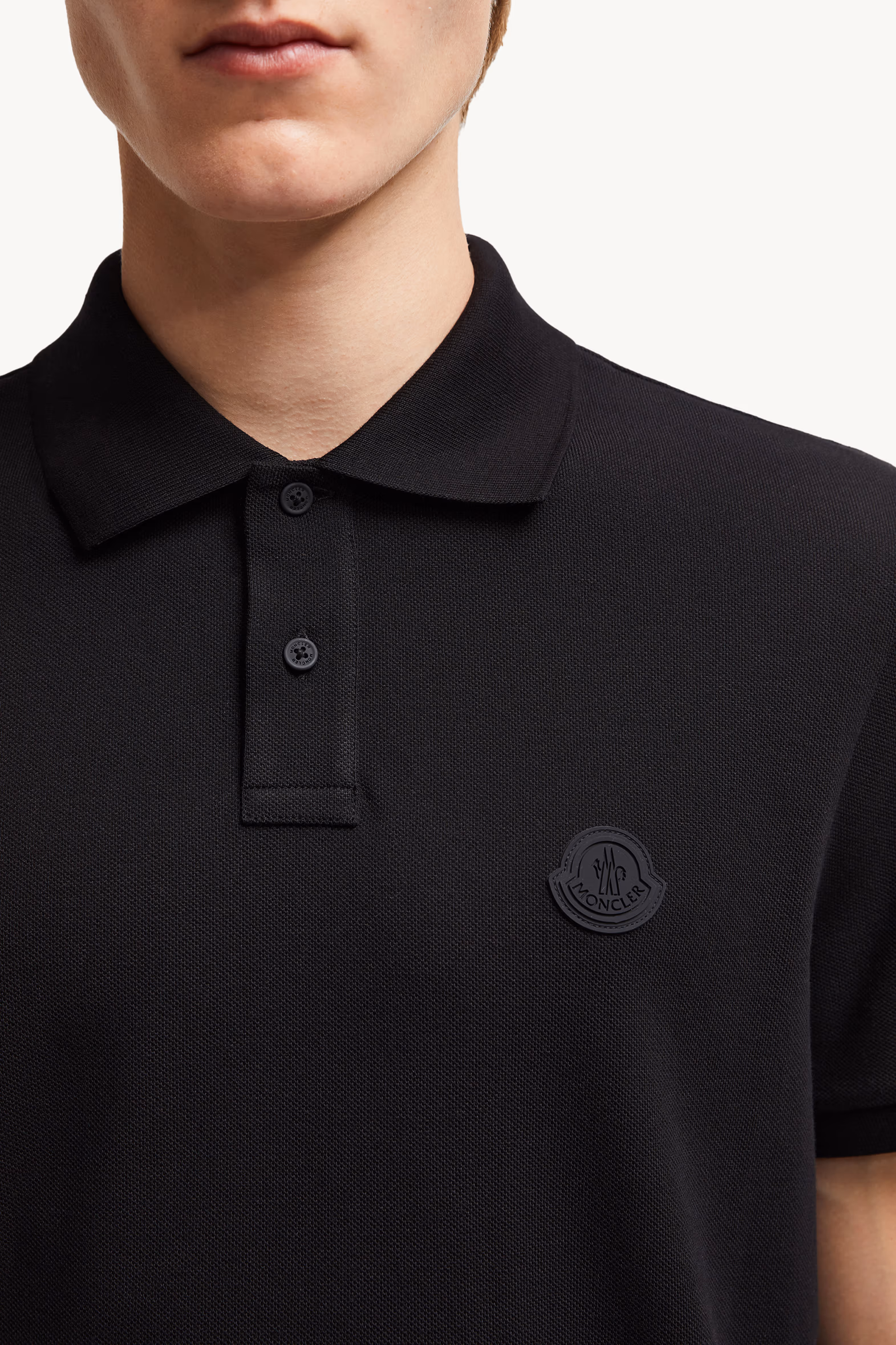 Logo Patch Cotton Piquet Polo Shirt Men Black Moncler 7